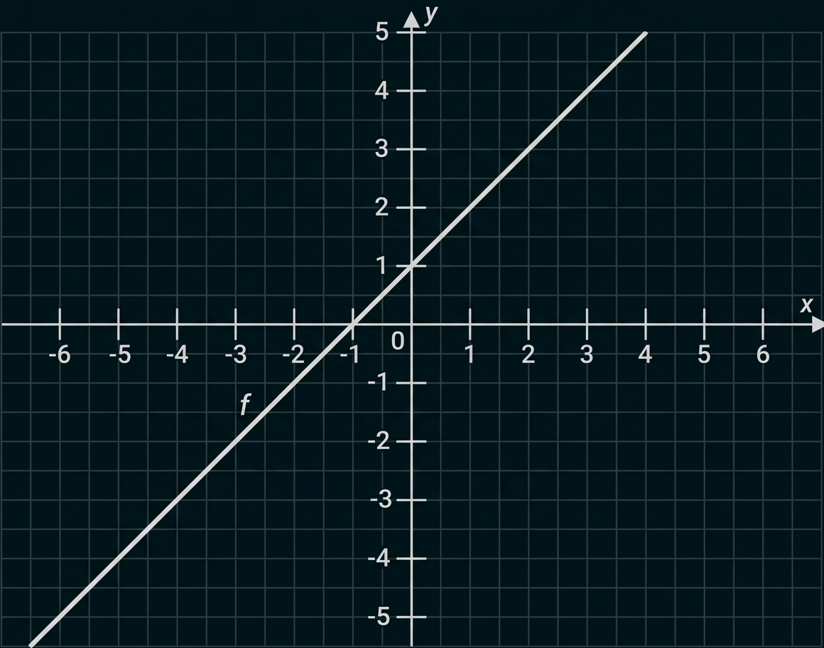 Gerade f mit Schnittpunkten (-1, 0) und (0, 1) im Koordinatensystem.